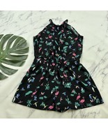 Loft Womens Romper Shorts Size M Black Green Tropical Birds Toucan Parrot - $36.54 CAD