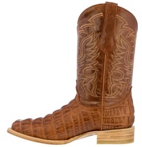 Mens Cognac Cowboy Boots Real Leather Pattern Crocodile Tail Western Square Toe - £87.10 GBP