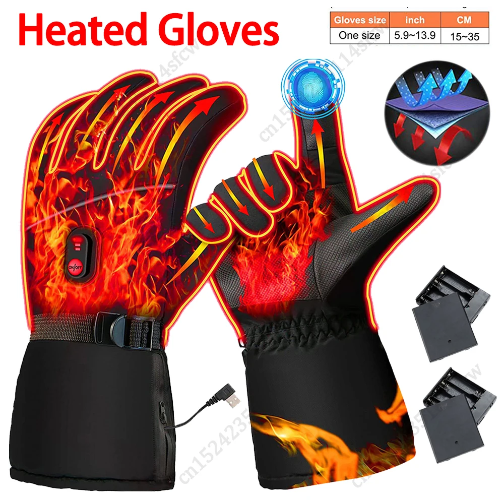 Motorcycle Heated Gloves Waterproof Rechargeable Heating Thermal Gloves Winter - £10.03 GBP+