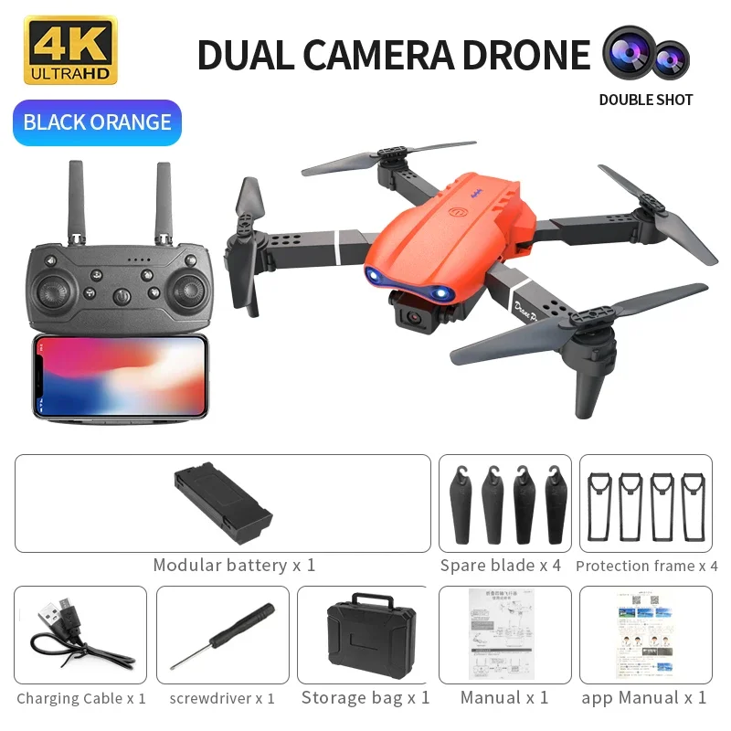 E99 K3 Pro Drone:4K Dual Camera,Foldable,WIFI,High Hold Mode Orange-Dual... - $47.00