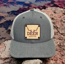 Deer Hunter Wood Leather Patch Trucker Hat Patriotic Headwear - £18.21 GBP