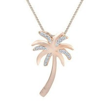 14CT Rose Gold Plated 0.05 Ct Round Moissanite Palm Tree Pendant 18&quot; Necklace - £59.78 GBP