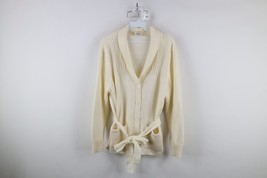 Vintage 70s Streetwear Womens 42 Distressed Knit Belted Shawl Cardigan S... - $33.62