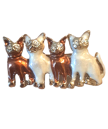 4 Kitty Cats in a Row Pin Brooch  Gold Tone and White 1.75” - £15.33 GBP