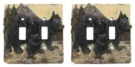 Rustic Western Bear And Cubs Double Toggle Light Switch Plate Cover Set Of 2 - £22.49 GBP
