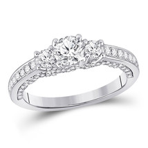 14k White Gold Round Diamond 3-stone Bridal Engagement Ring 1 Ctw (Certified) - £2,625.39 GBP
