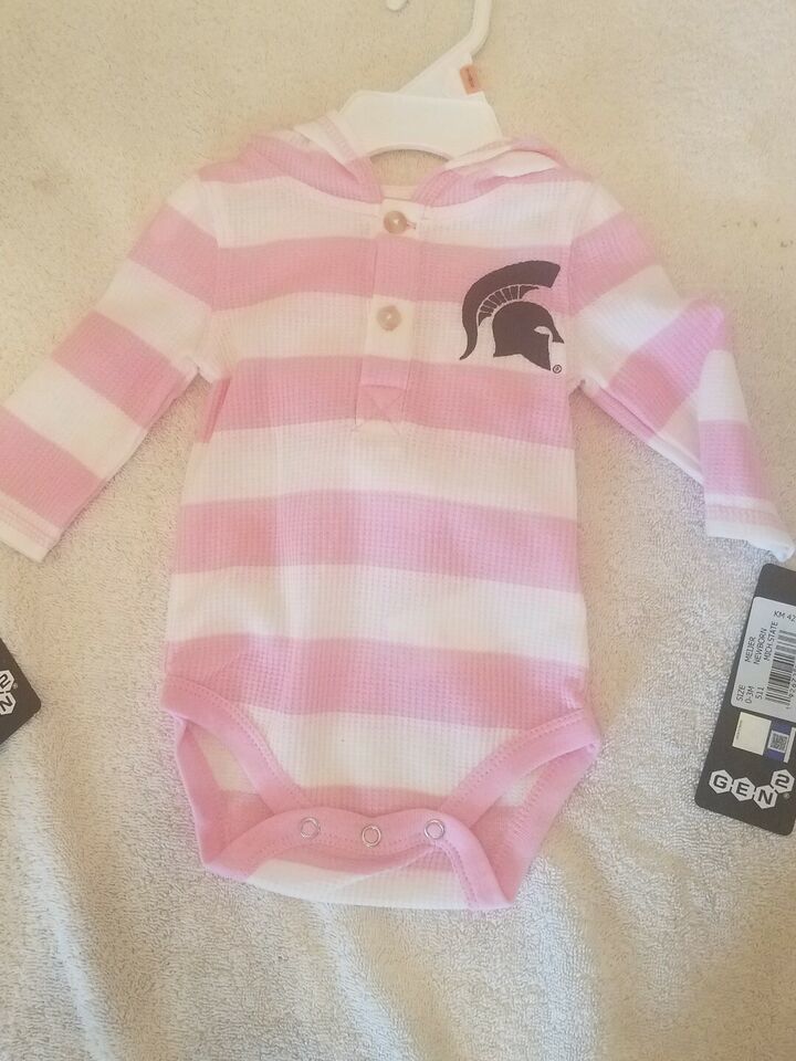 Michigan State University Spartan Pink / Green Striped Bodysuit 3-6 months