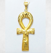 Egyptian gold Ankh Cross Key of Life with Amun God 18K Yellow Gold Pendant 5 Gr - £495.24 GBP