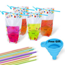 100 Pcs (Drink Pouches Bags + Straws ) Reclosable 17Oz Stand-Up Zipper C... - £25.57 GBP