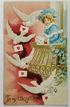 Beautiful Child Doves Valentine Greetings Embossed c1910 Postcard S20 - $5.95