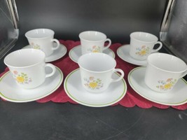 Vintage Corelle Cups &amp; Saucers 6  Sets Corning Ware Spring Meadow Made in USA - £32.83 GBP