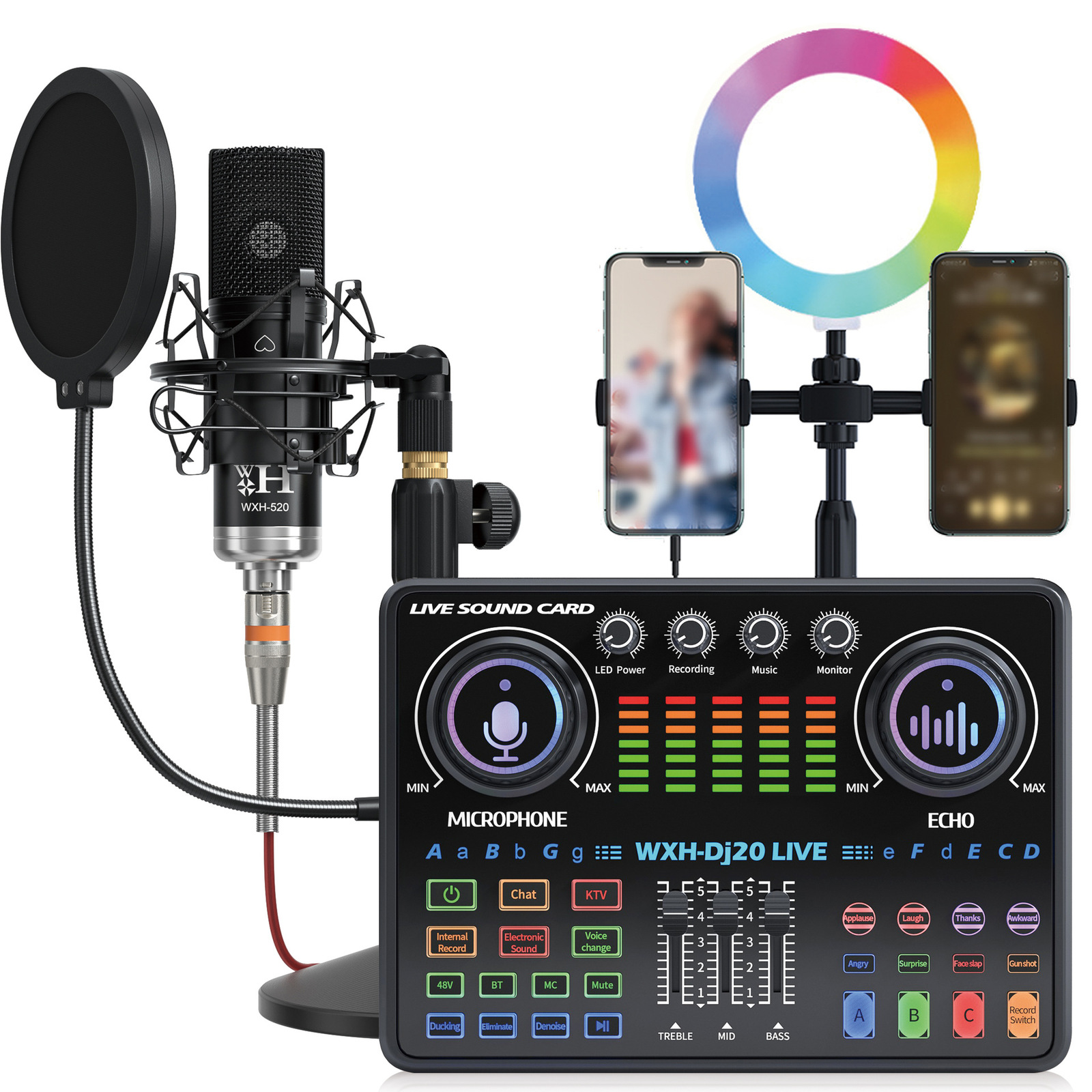 With 48V Microphone For Studio Live Sound Card Equipment Portable Dj20 Mixer Sou