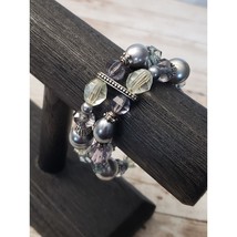 Vintage Stretch Bracelet / Bangle - Double Row Silvery Blue Tones - $14.99