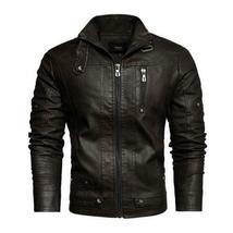 Men&#39;s Stand Collar Faux Leather Jacket Zipper Slim Fit Motorcycle Biker ... - $169.99