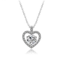 1Ct Round Dancing Moissanite Heart Halo 925 Sterling Silver Pendant Necklace 16&quot; - £75.98 GBP