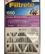 3M 1550 Filtrete Allergen Bacteria &amp; Virus Deep Pleat Filters 16x25x5 -2 PK - £17.09 GBP