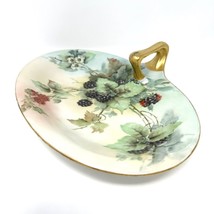 ATQ Limoges Serving Dish Oval Nappy Hand-painted Porcelain Painted Berries 10” W - £52.57 GBP
