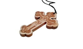 Natural Wood Orthodox Carved Cross Pendant Necklace 2.2&quot; Good Detail - £7.44 GBP