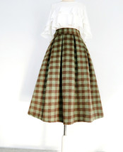 Winter Plaid Pleated Skirt Outfit Women Woolen Plus Size Pleated Skirt