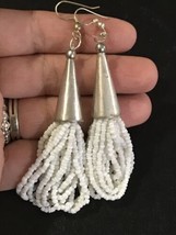 Vintage Tribal White Seed Beads Earrings  - £9.59 GBP