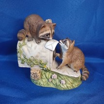 Vintage Homco Masterpiece  1987 Raccoons with Mailbox figurine  - $37.39