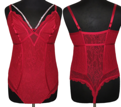 Torrid Sexy Red Diamante Bling Lace Thong Bodysuit Plus Size 3X 22-24 - £30.09 GBP