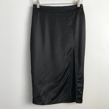 Aritzia Babaton Skirt 2 Black Satin Pencil Straight Front Slit Knee Leng... - £24.73 GBP