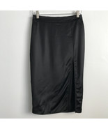 Aritzia Babaton Skirt 2 Black Satin Pencil Straight Front Slit Knee Leng... - £24.80 GBP