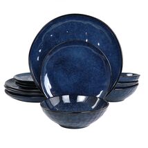 Elama Samara 12 Piece Stoneware Dinnerware Set in Blue - $81.13