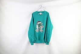 Vtg 90s Streetwear Womens L Distressed Sequined Christmas Bear Sweatshir... - £31.61 GBP