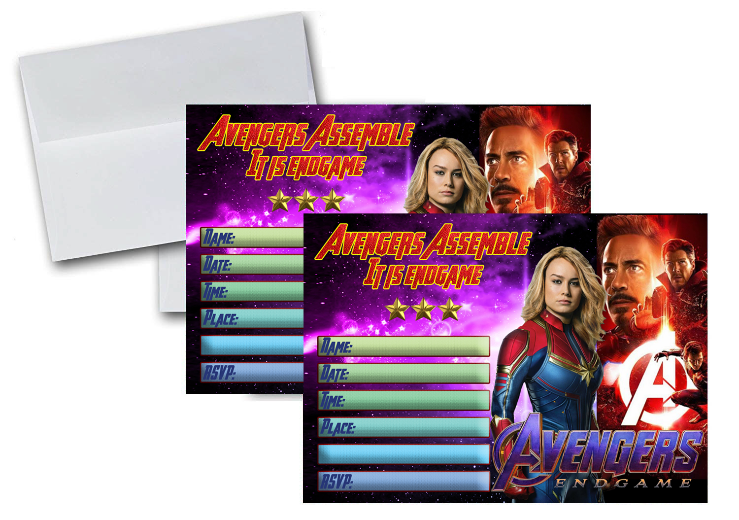12 The Avengers Birthday Invitation Cards (12 White Envelops Included) #2 - £15.84 GBP