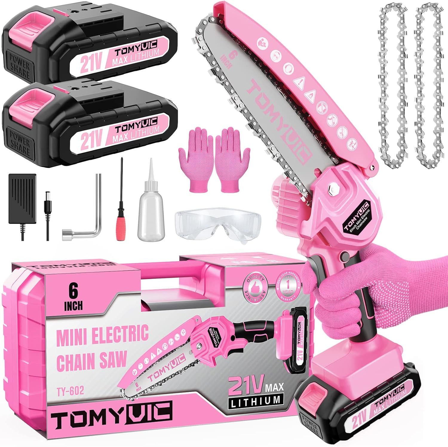 Mini Chainsaw 6-Inch Battery Powered - Pink Cordless Electric Handheld C... - $59.96