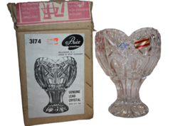 Vintage Echt Bleikristall Hand Cut Lead Crystal Heart Vase &amp; Box Western Germany - £18.31 GBP