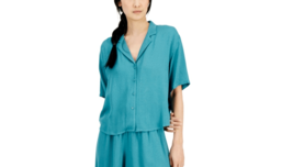 Alfani Women&#39;s Notch-Collar Pajama Shirt GreenBlue Slate 2XL SW230150 - £9.45 GBP