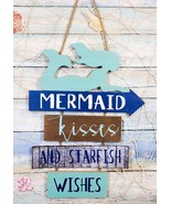 Ebros Teal Mermaid Wall Decor Sign Mermaid Kisses &amp; Starfish Wishes Plaq... - $503.59 MXN