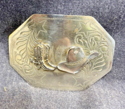 Vintage Western Nickel Silver Belt Buckle w/Hat and Boots 3”x4.25” - £7.11 GBP