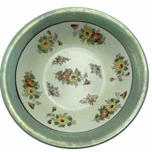 Vintage Serving Vegetable Bowl 9.75&quot; Round Green Edge Floral Motif Made ... - £13.86 GBP