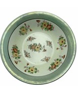 Vintage Serving Vegetable Bowl 9.75&quot; Round Green Edge Floral Motif Made ... - £13.63 GBP