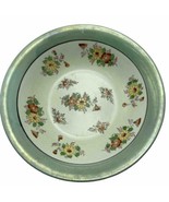 Vintage Serving Vegetable Bowl 9.75&quot; Round Green Edge Floral Motif Made ... - $17.40
