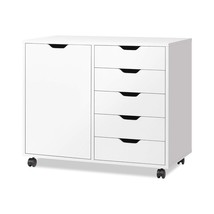 5-Drawer Wood Dresser Chest With Door, Mobile Storage Cabinet, Printer Stand For - £245.62 GBP