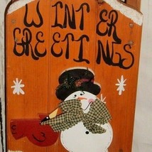 Vintage Wood Sled Snowman Wall Decor Christmas Holiday Winter Greeting handmade - £16.05 GBP