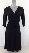 Reitmans Women&#39;s Size 3 Black 3/4 Sleeve Cinched Waist V Neck Wrap Dress... - $11.88