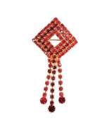 Red Rhinestone Square Diamond Shape Waterfall Dangle Brooch 2.5&quot; Patriot... - $368.94 MXN