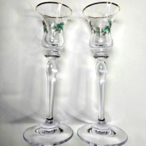 Pair Of Vintage Mikasa Ribbon Holly Candlestick Holders 7.75in Fine Clear Glass - £25.15 GBP