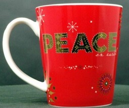 Starbucks Coffee Company 2006 Cup/Mug Embellished Red &quot;Peace On Earth&quot; 14 Oz Euc - $23.49