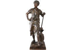 20&quot; Eutrope Bouret(1833-1906) French Bronze Blacksmith Sculpture &quot;Le Tra... - $965.25