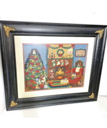 Needle Point Christmas Tree Fireplace Presents 21x25 Frame Mat 1989 Vintage - £29.89 GBP