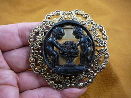 (CL67-7) CHERUB black boy girl angel CAMEO Pin Pendant Jewelry brooch pine resin - £26.15 GBP