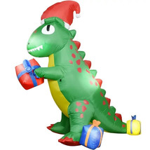 6 ft Outdoor Lighted Christmas Dinosaur Santa Inflatable Holiday Dino Decoration - £25.63 GBP