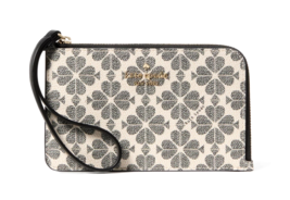 New Kate Spade Lucy Spade Flower Small L-Zip Wristlet Black Multi - $41.76